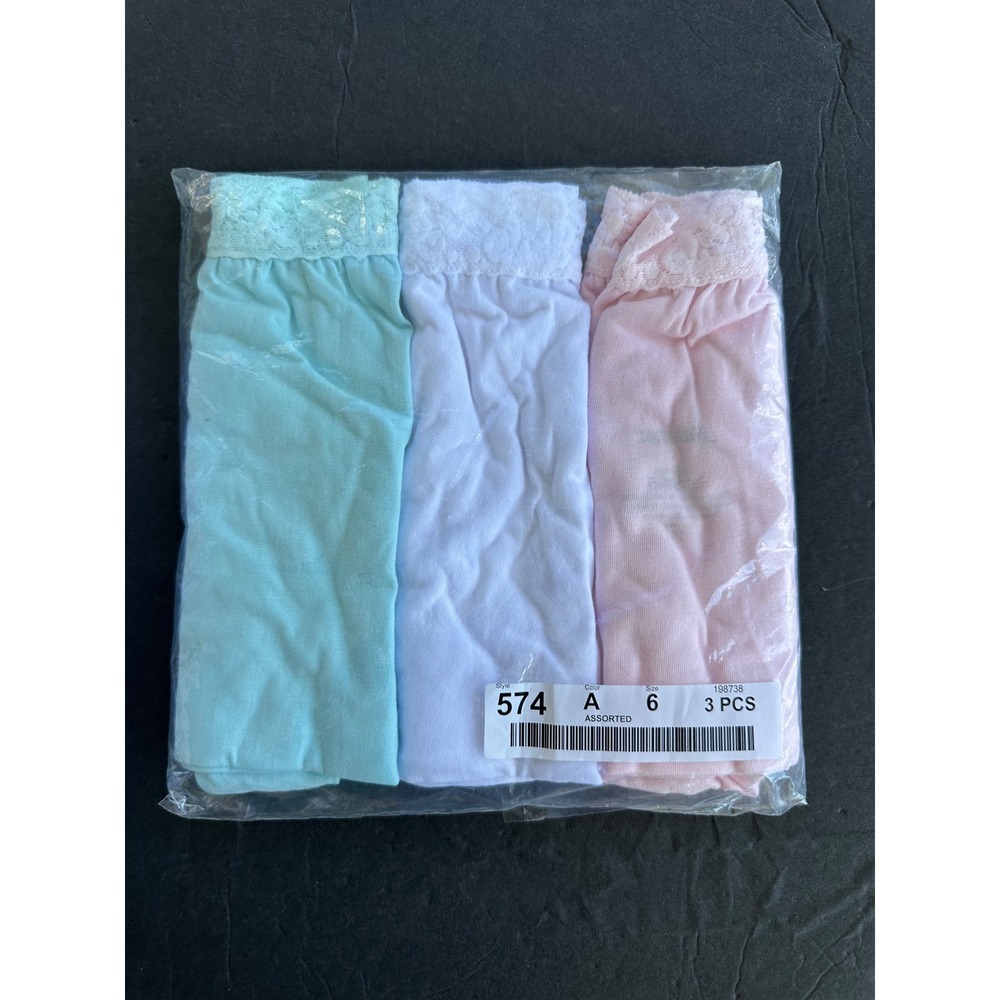 National Women Assorted Lace Trim High Waisted Briefs cotton 3 Pack Sz 6 Pastel